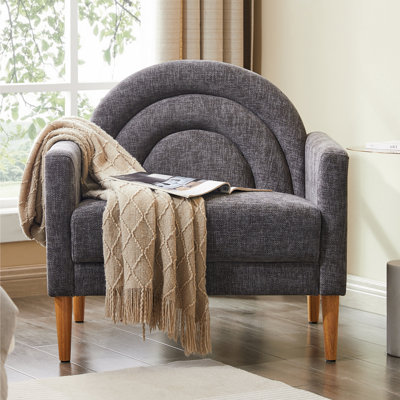 Modern Accent Chair with Rainbow-Inspired Backrest, Grey Linen