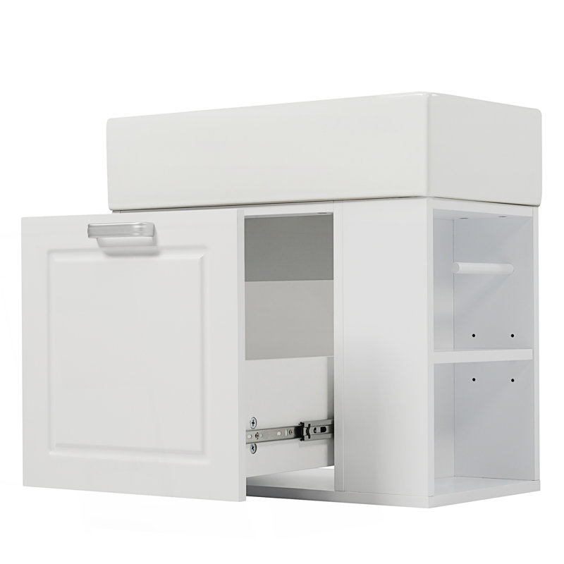 Meuble-lavabo de salle de bain avec lavabo, armoire flottante murale, Blanc