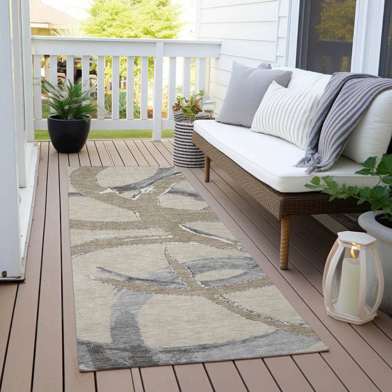 Aloura Beige Washable Indoor-Outdoor Rug - , 2'3" x 7'6"