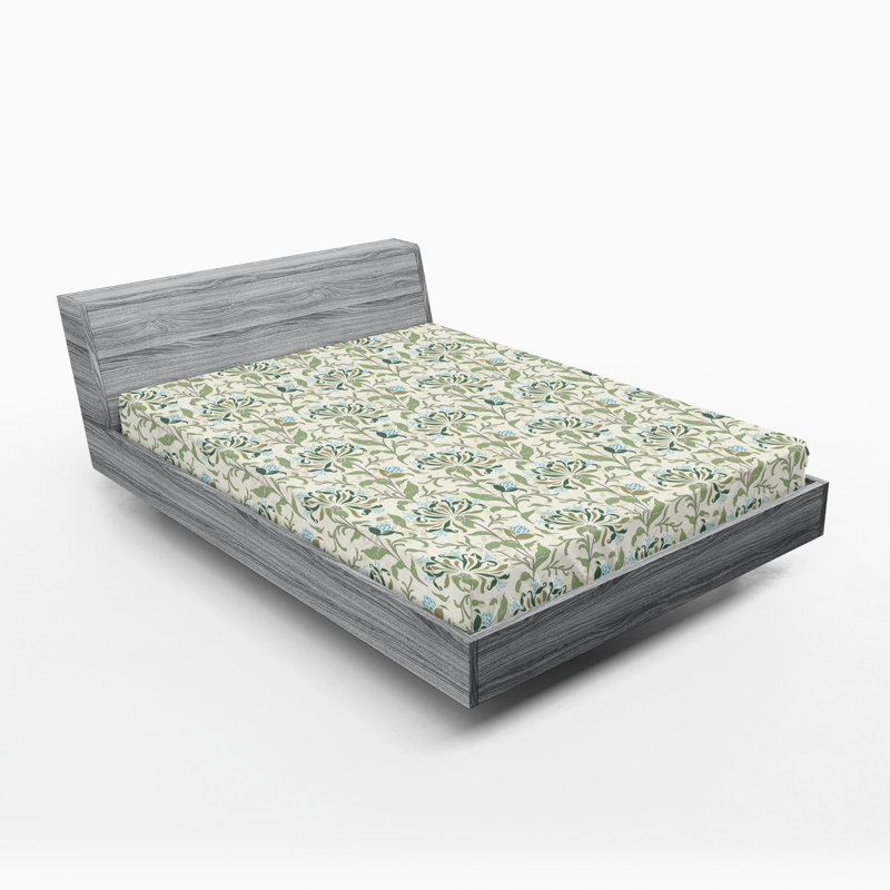 Ambesonne Fitted Sheet 2-Pack, Beige/Green Floral, King Fitted Sheet