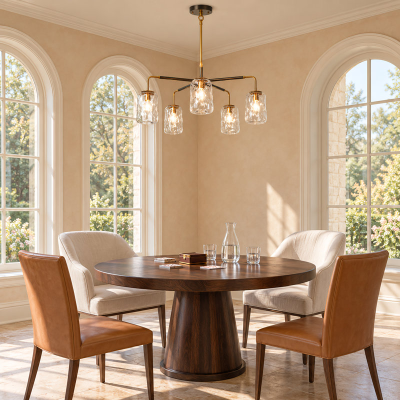 Bergeson 5-Light Dimmable Sputnik Chandelier with Hand-Blown Wavy Glass Shades