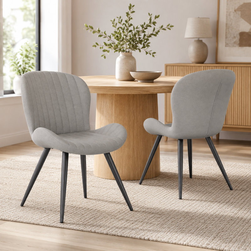 Chaise rembourrée avec pieds en métal, Gris clair