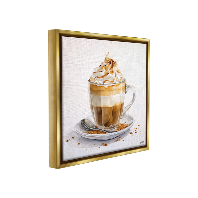 «Café Dessert Latte» sur toile, H 25 po x l 25 po, Cadre flottant métallique doré