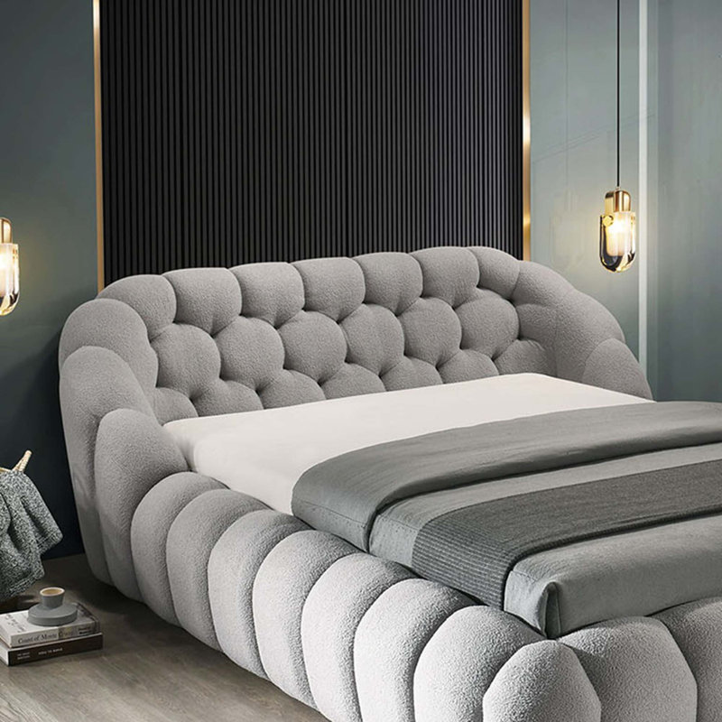 Lit plateforme tapissier contemporain en chenille avec design capitonné
