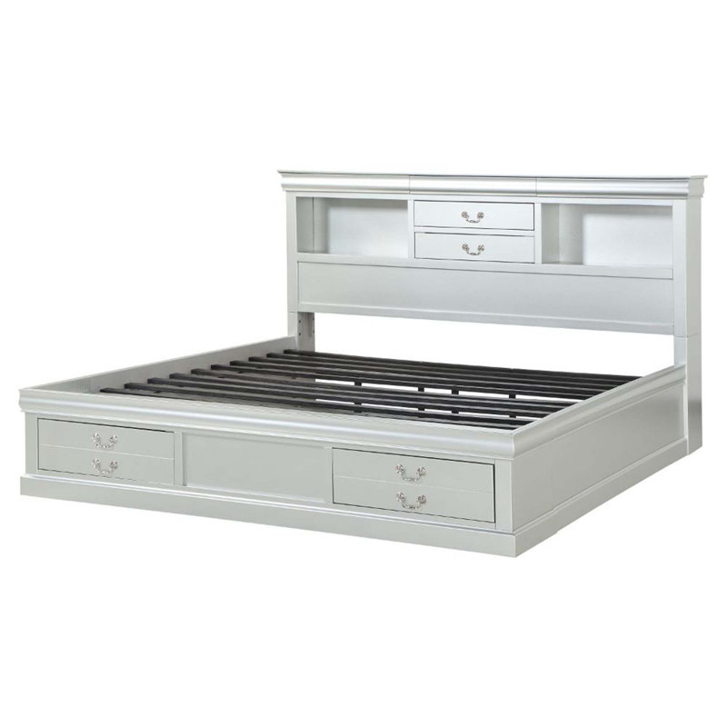 Cadre de lit Andy, lit de rangement, lit plateforme, Grand, Platine