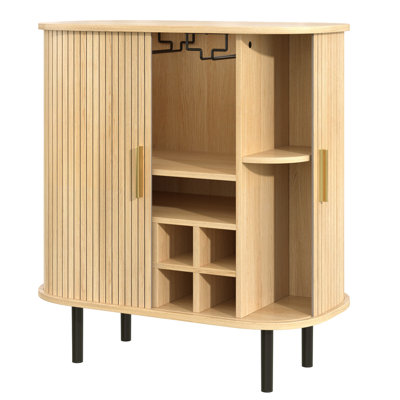 Armoire à vin cannelée avec tablettes réglables, support à vin et rangement dissimulé pour les espaces de vie modernes