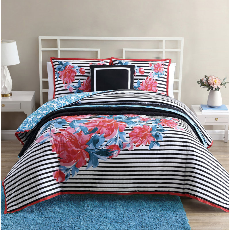 Twin Black and White Microfiber Reversible Comforter Set