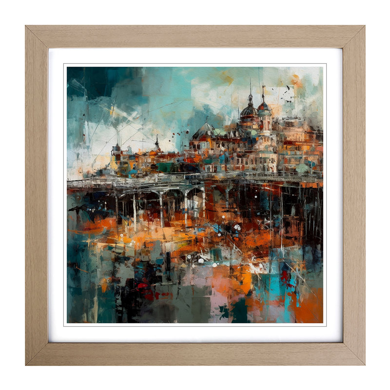 City Of Brighton Abstract Expressionism - Single Picture Frame Print on Wood, Oak