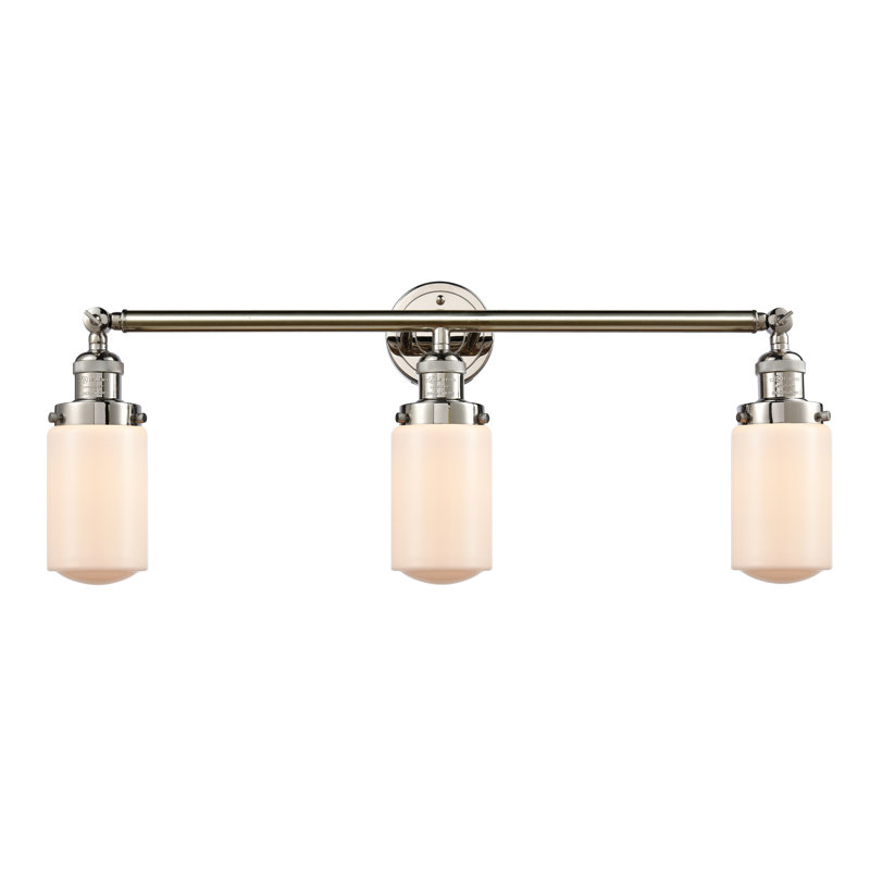 Éclairage pour salle de bain 3 lumières Saroyan, Ampoule incandescente rétro de 60 watts, Blanc mat, Nickel satiné brossé