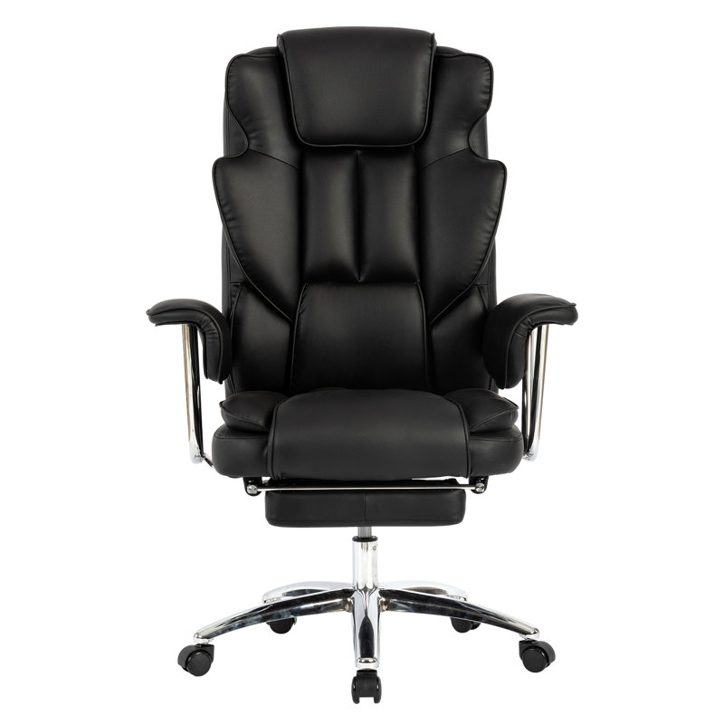 Grand et grand fauteuil de bureau avec repose-pieds, fauteuil d'ordinateur en cuir, capacité de 500 lb, hypnotisant, noir pour la maison, inclinable, ergonomique, durable