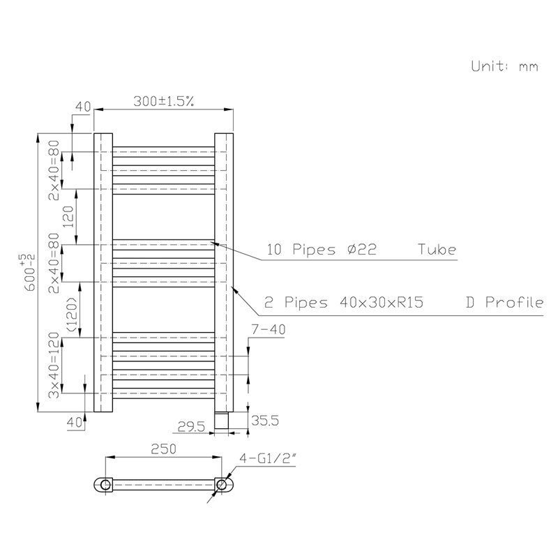 Straight Towel Rail Heated Towel Rails, Chrome, 60cm H x 30cm W x 3cm D