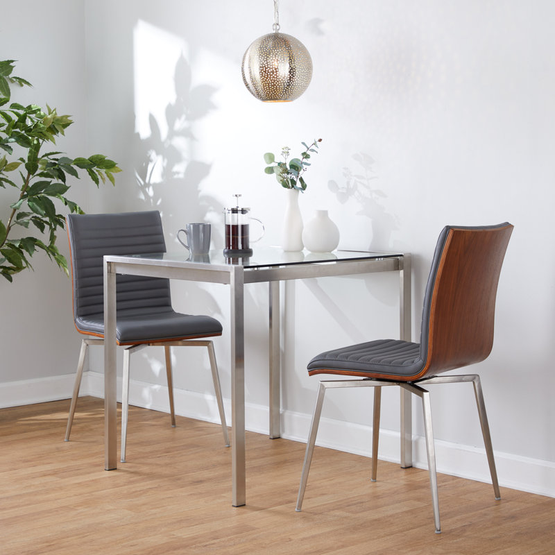 Maxwell Faux Leather Swivel Dining Chair with Wood Seat Back, Gray