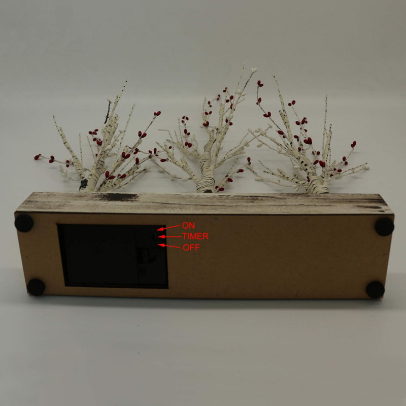 Battery Operated W/Timer Illuminated Pip Berry Tree Centerpiece Lighted Three Trees Tabletop LED Lights