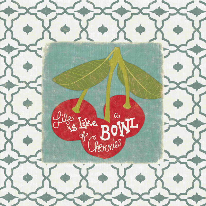 «Bowl of Cherries 2», art textuel sur toile tendue, H 12 po x l 12 po
