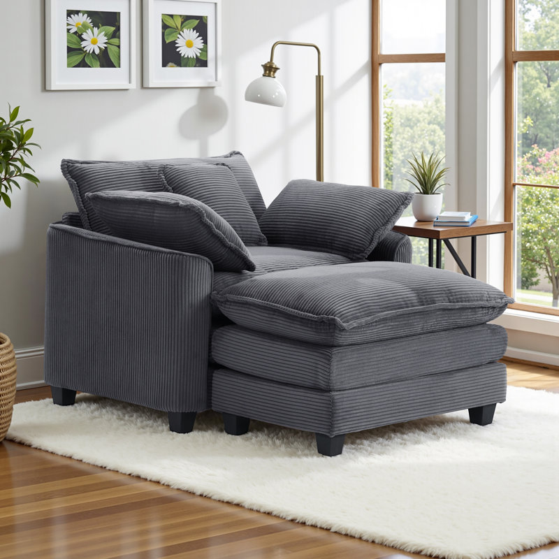 40"W Corduroy Oversized Chair & Ottoman Set - Comfy Cloud Sofa Armchair with Extra Deep Seat for Apartment Living Room