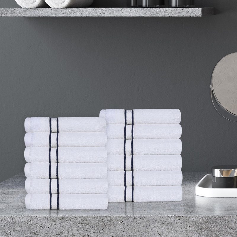Hotel Turkish Cotton 12-Piece Face Towel Set, Ultra-Plush & Luxury Weight, Navy Blue