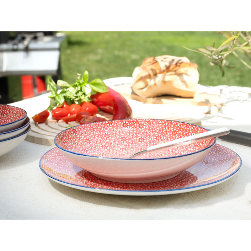 Mediterranean Stoneware Dinnerware Set Piece, Blue/Red/White