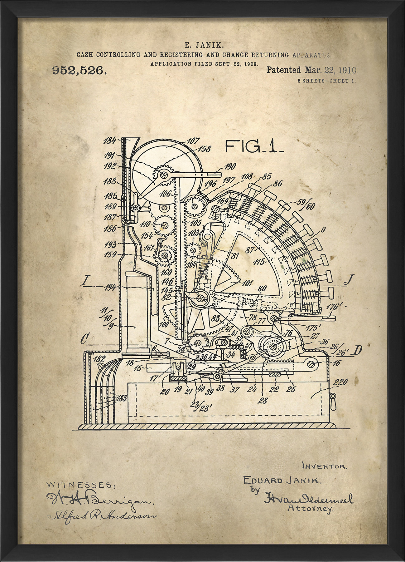 17 Stories 'Janik Cash Register Patent' Framed Graphic Art Print | Wayfair