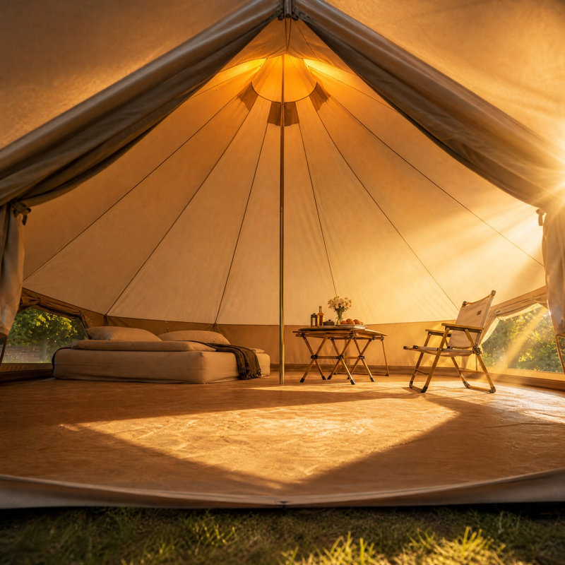Tente cloche Oxford de 4 m avec sortie de poêle, yourte de glamping imperméable 4 saisons pour 4 à 8 personnes en famille