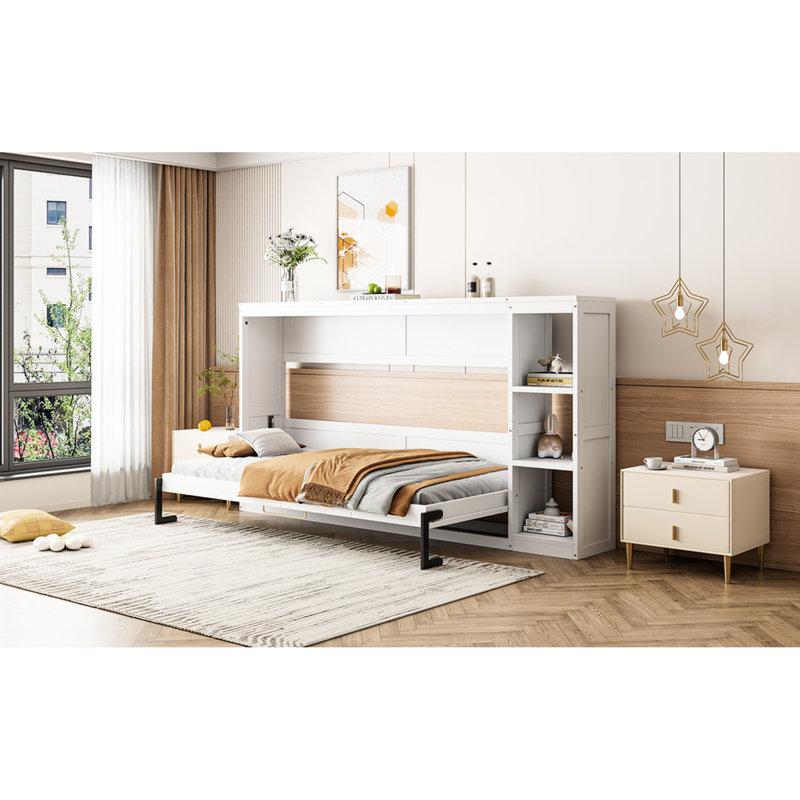 Lit simple blanc avec étagère de rangement et bibliothèque compacte pour économiser de l'espace