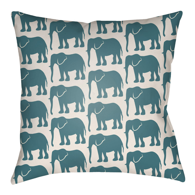 Lolita Elephant Geometric Outdoor Throw Pillow, 20" H x 20" W, Teal/Ivory