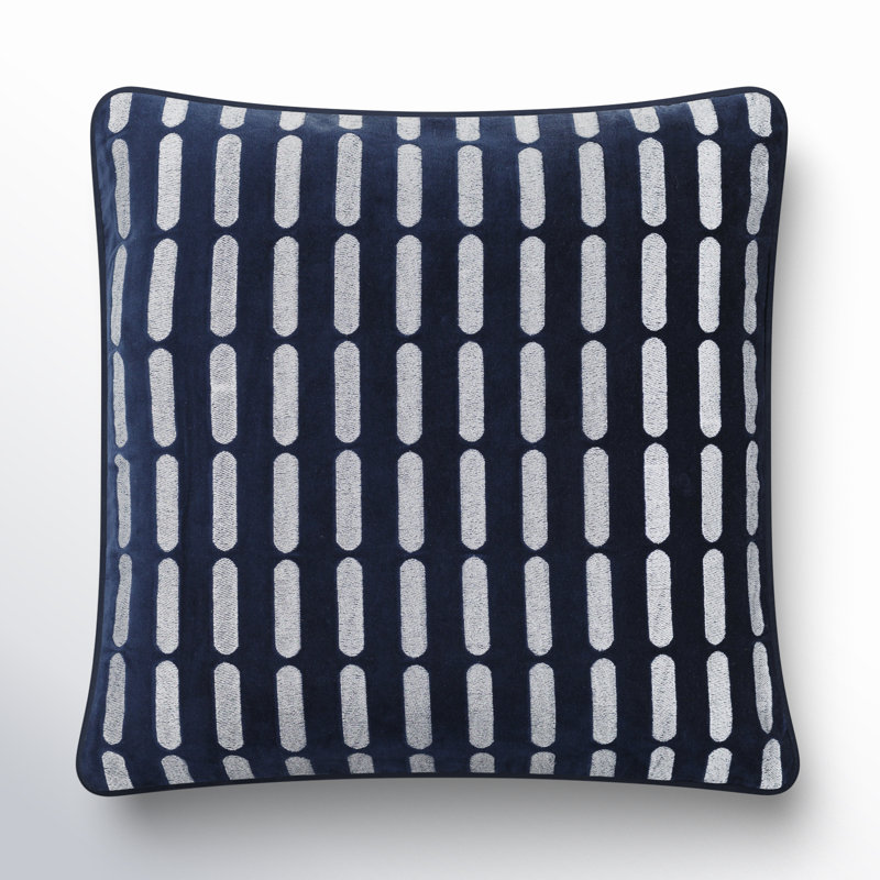 Coussin carré 100% coton Usman, Bleu marine/blanc, H 18 po x l 18 po, Polyester/ Bourre en polyester