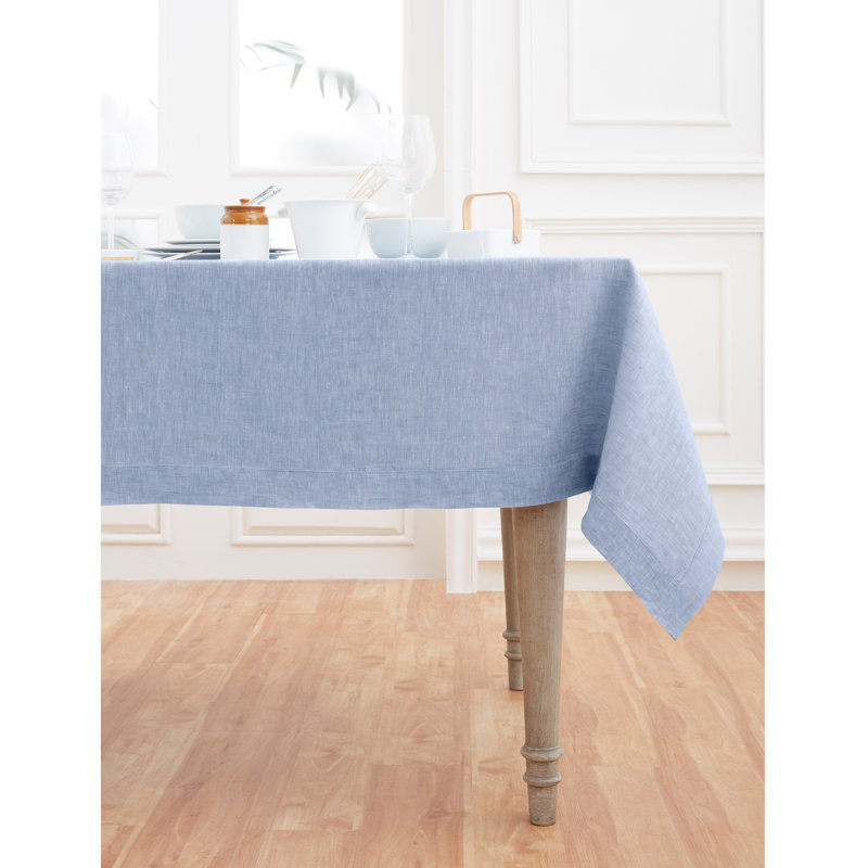 100% Pure Linen Tablecloth - Athena, 108" x 60", Chambray Blue