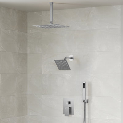 Système de douche à pluie à pression équilibrée 10 po, têtes de douche DualRainShower avec valve brute
