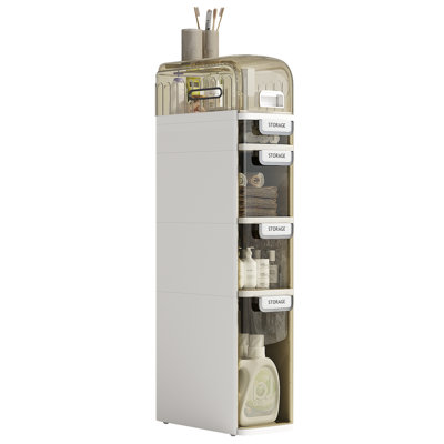 4-Drawer Narrow Slim Storage Cart Bathroom Storage Cabinet Mobile Storage Organizer