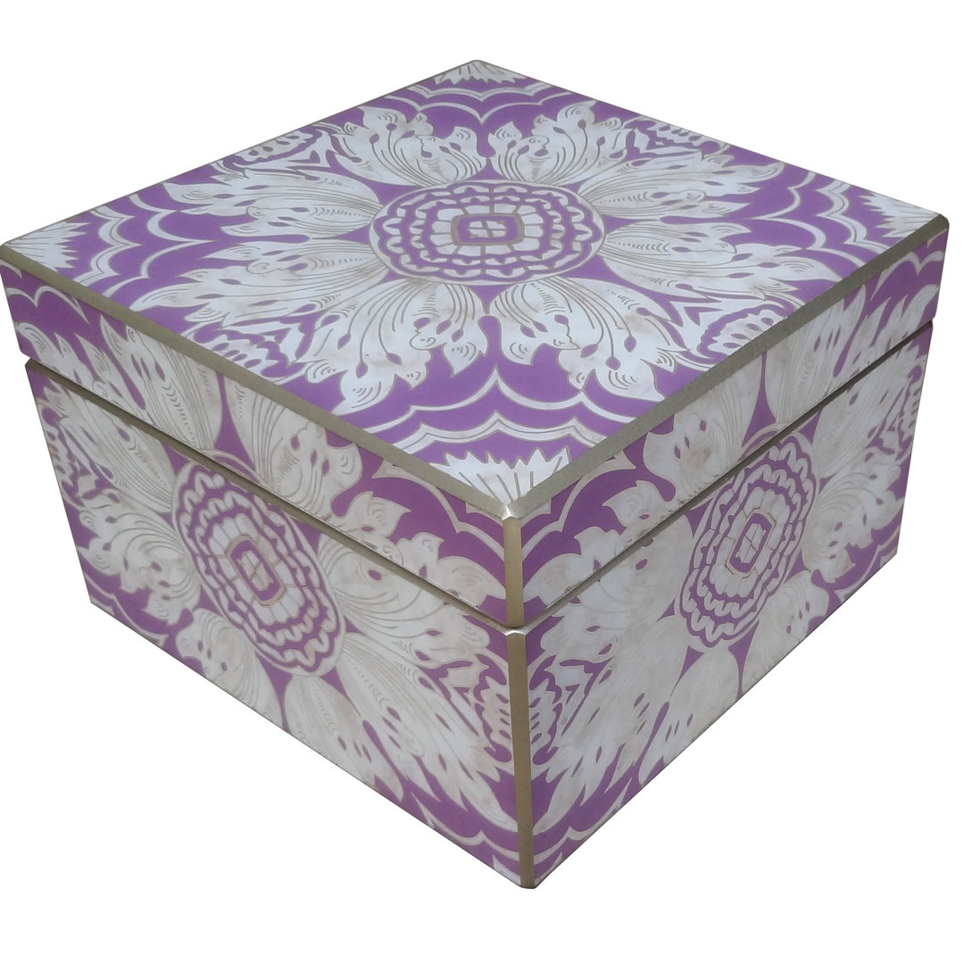 Handmade Reverse Painted Mirror Square Box - Medium Arcadia Home 