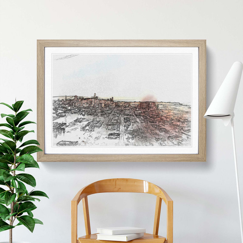 San Francisco California Skyline in Abstract - Picture Frame Graphic Art Print, 35cm H x 50cm W x 2cm D, Oak