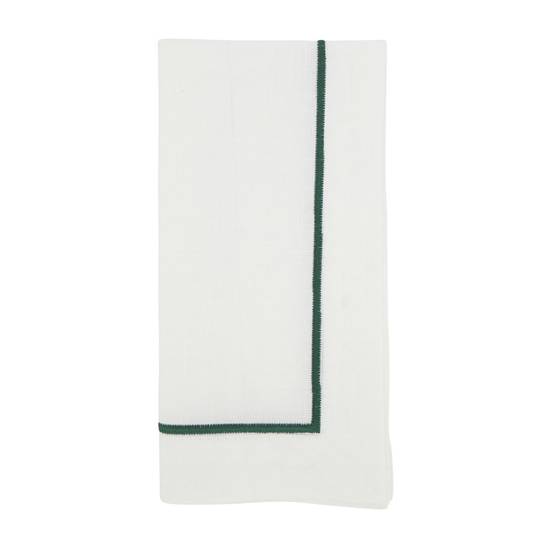 Odelle Embroidered Line Design Dinner 4 Piece Napkin Set, Jasper Green
