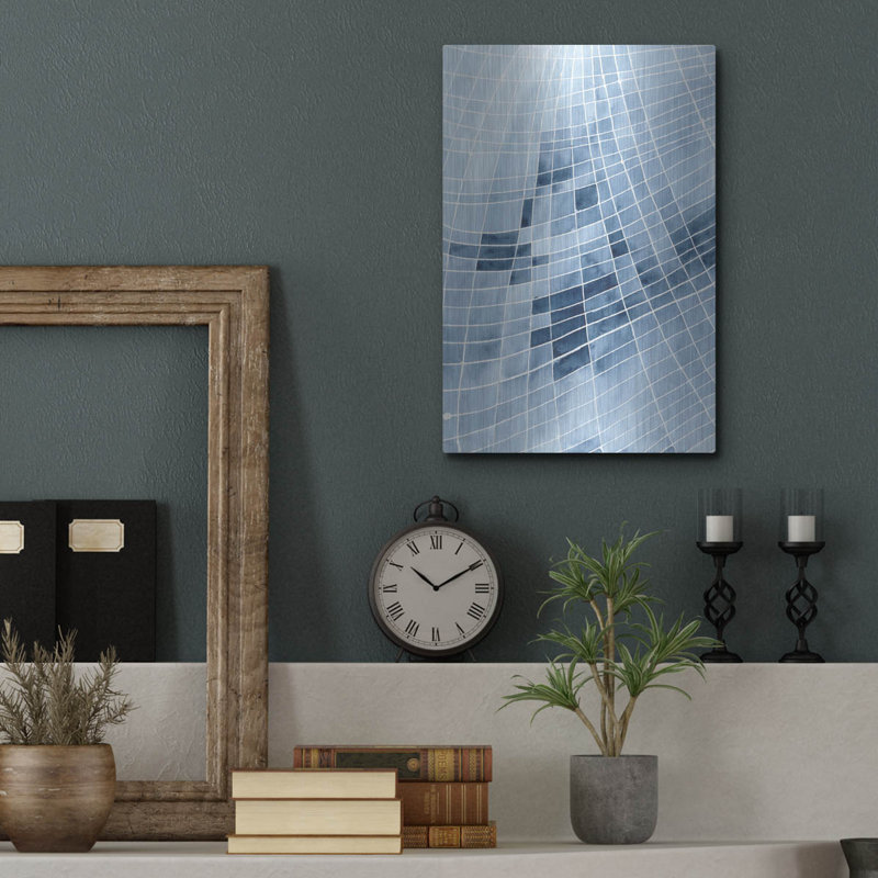 «Blue Grid II» par Regina Moore, art mural en métal, H 16 po x l 12 po