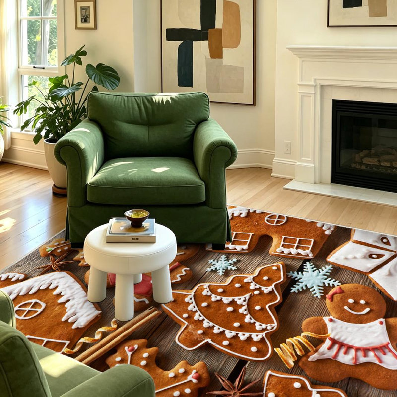 Tapis d'intérieur brun en biscuits de pain d'épice brun lavable à la machine, Rectangle 39 po x 63 po