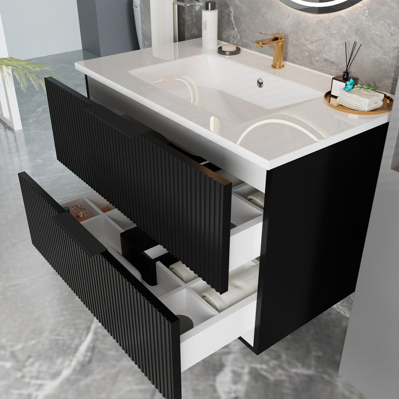 Meuble-lavabo 30 po avec lavabo en céramique, Noir mat