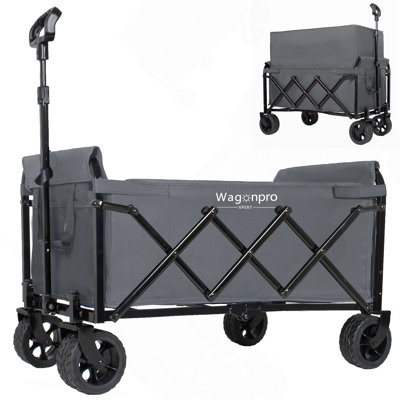 Upgraded 5*2" Wide Wheels-Expandable Dual-Layer Utility Wagon with 100% Extra Space, 220lbs Capacity Grocery Cart for Camping, Shopping, Sports, Gardening, Fishing