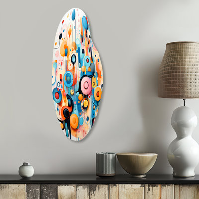 «Colorful Line Art Whimsical Doodles», art mural incurvé en métal, reproduction d'art asymétrique moderne