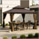 Pavillon de jardin extérieur 13 po x 13 pi avec double toit en acier galvanisé, système de drainage et rideaux inclus pour un confort et un style toute l'année