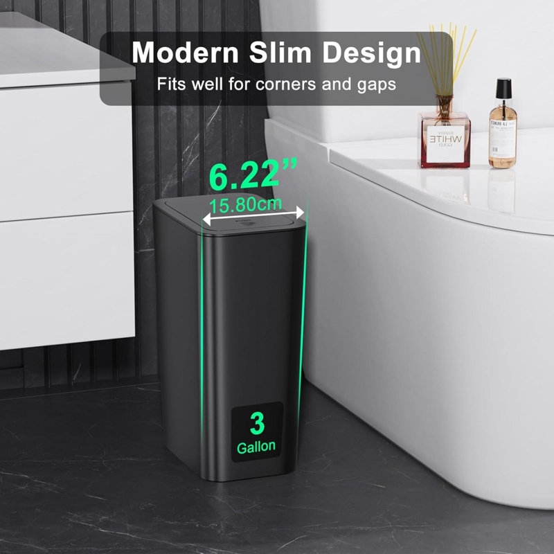3 Packtrash Can With Lid 3 Gallon Bathroom Trash Can Garbage Can Slim Trash Bin Waste Basket For Bathroom Kitchen Bedroom Living Room Office Laundry