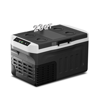 BackID 23 qt Portable Car Refrigerator with 32°F-68°F Fast Cooling Mode, Movable Wire Rack, 12V/24V DC & 110V-240V AC, Quiet Compressor Tech