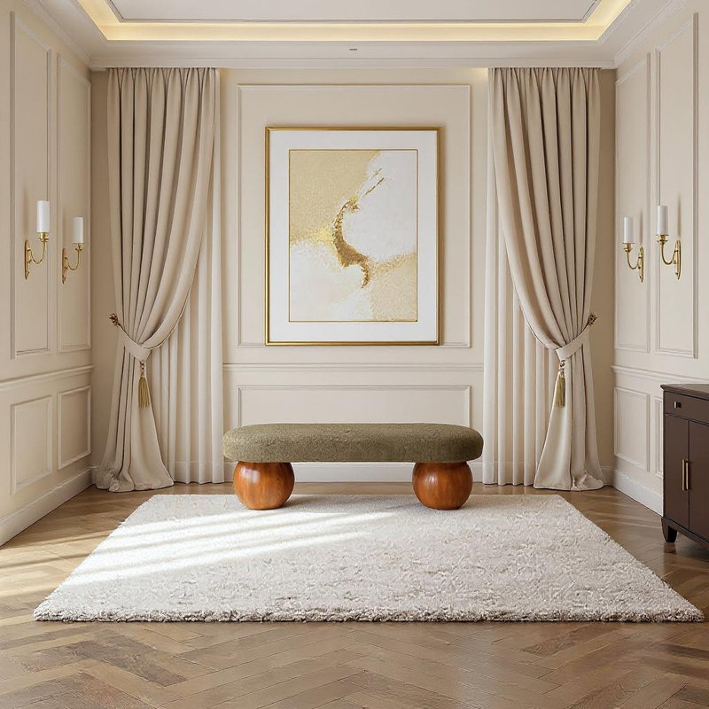 Upholstered Bench, Olive, Brown