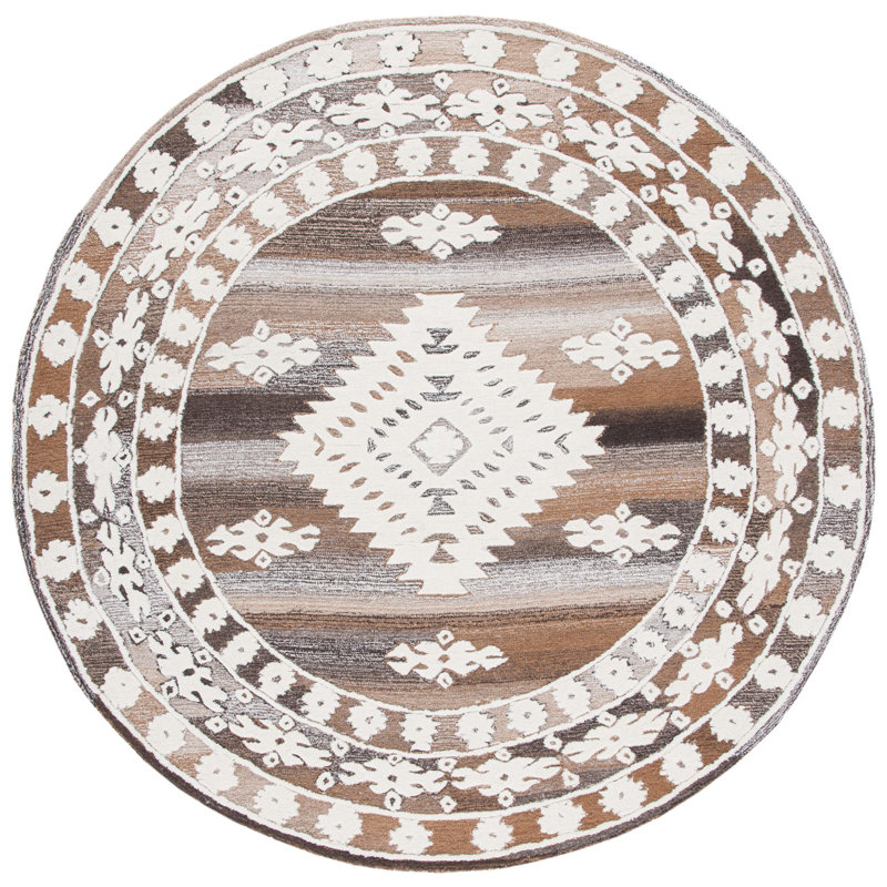 Dimmick Hand Tufted Wool/Cotton Southwestern Rug in Light Brown, Round 7'