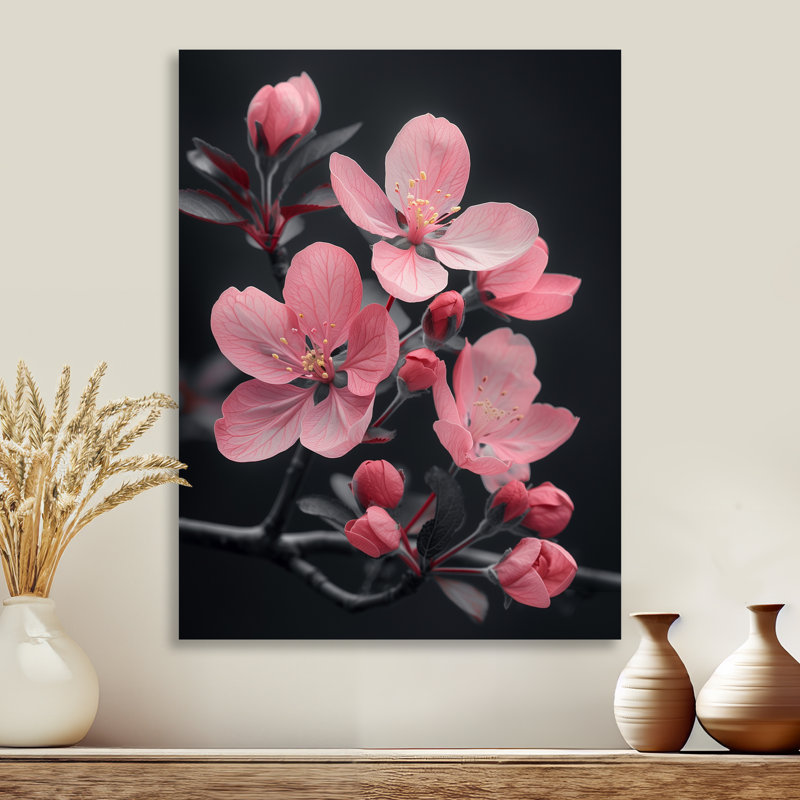 Fleur de pomme rose botanique - Art mural fleur de pommier, Sans cadre, métal, H 16 po x l 32 po
