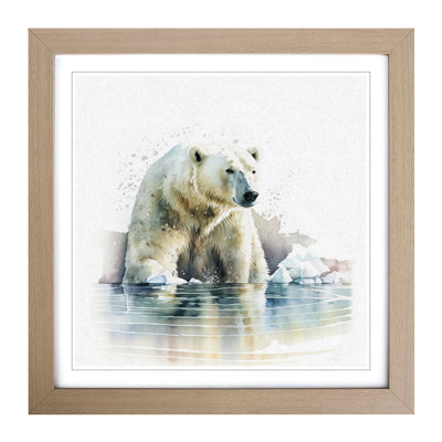 Polar Bear Watercolour - Single Picture Frame Print on Wood