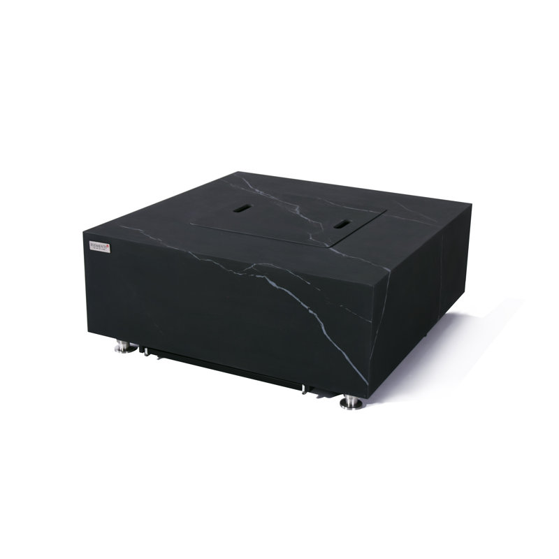 Square Stone Smokeless Outdoor Fireplace, 42.9cm H x 100.1cm W x 100.1cm D, Propane, Bulgaria Black