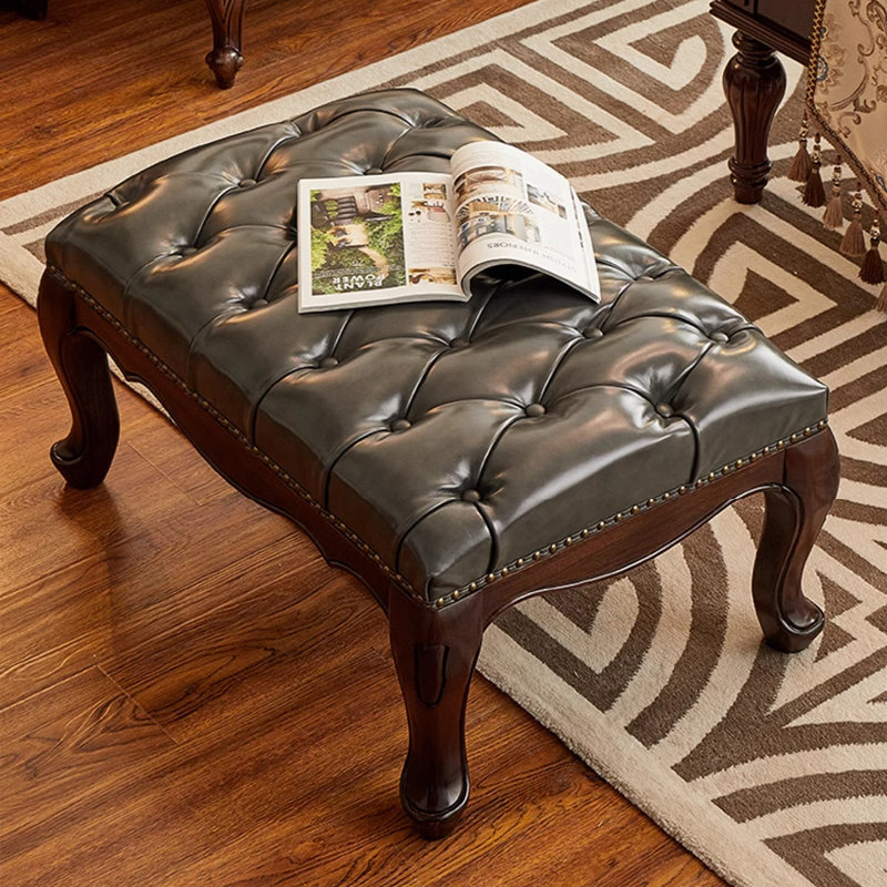 Retro Style Wood Upholstered Bedroom and Entryway Leather Bench