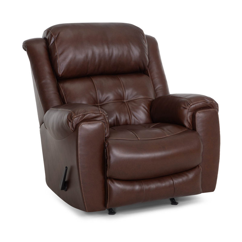 Fauteuil inclinable manuel berçant en cuir, Brun
