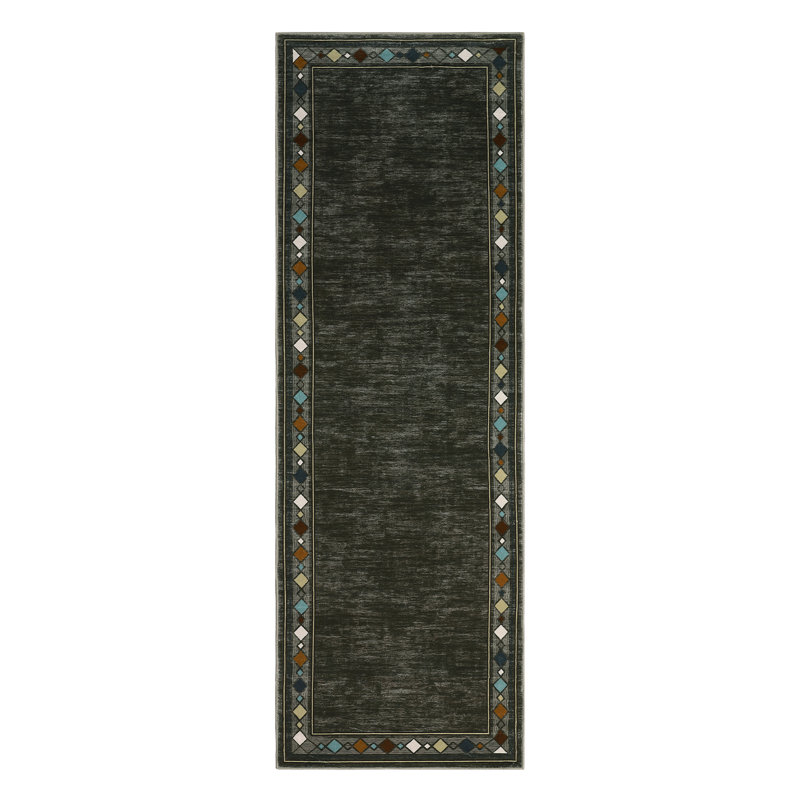 Washable Area Rug Modern Rug Non Slip Rug Geometric Bordered Rug for Living Room Bedroom Study Room Playroom Nursery, Brown