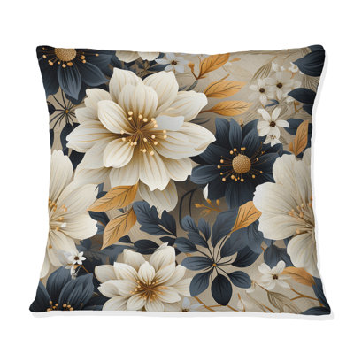Coussin décoratif à imprimé floral bleu et beige