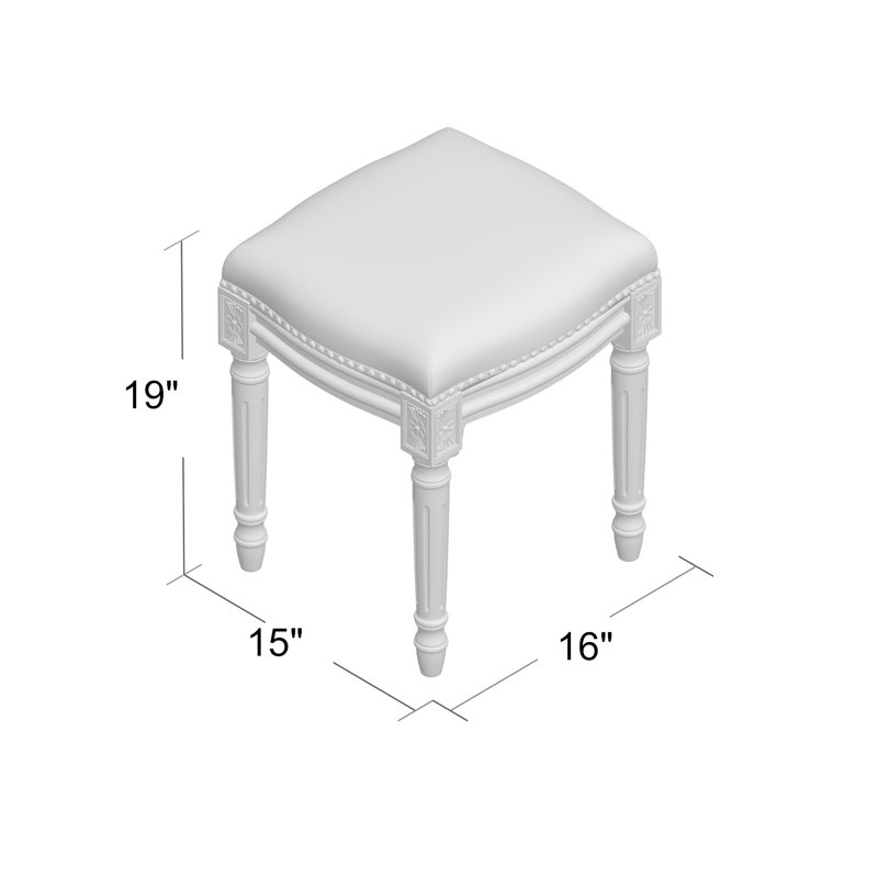 Tabouret de coiffeuse Billiot, Aigue-marine, Blanc antique